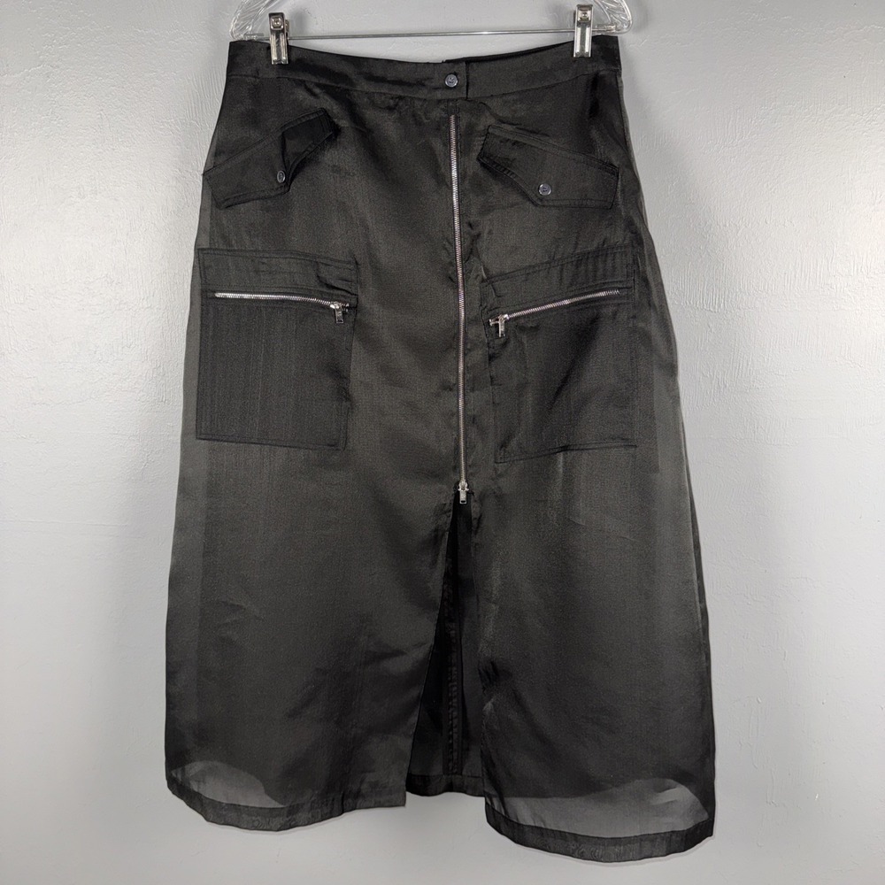 DKNY Organza Cargo Skirt Women's 14 (runs Small) Black Sheer Shiny